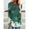 Dames T Shirts Kerst Shirt Sneeuwvlok 3d Print T-shirts Vrouwen Mode T-shirt Lange Mouw Tops Tees Grafische Oversized O-hals