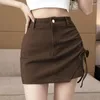 Women's Shorts Streetwear Cotton Elastic Denim Skirts Sexy Wrap Hip Pants E Girl Side Split Bandage Bow Culottes Women