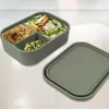 Großhandel Silikon-Lunchbox Bento-Box Reisen im Freien Tragbarer Lebensmittelaufbewahrungsbehälter Kinder-Lunchboxen Mikrowellenherd Rechteckiger dreizelliger Behälter