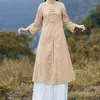 Ethnic Clothing 2023 Spring Cotton Linen Mandarin Collar Traditional Chinese Dress Qipao Long Robe Vintage Femme Tang Suit Cheongsam 12035