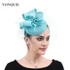 Geizige Krempenhüte Imitation Sinamay Mesh Fascinators Hut mit Schleier Haarspange Feder Kirche Hochzeit Party Rennen Event Kopfbedeckung Stirnband Millinery 230626