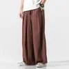 Herrbyxor män linne bomull baggy byxa män solid casual rak löst bred ben plus storlek koreanska stil byxor pantalon hombre