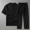 Men's Tracksuits Men's Clothing Large Size Tracksuit Husband 2021 Summer Suit Linen tshirt Fashion Male Set Chinese Style 8XL 9XL plus Two Piece x0627