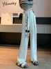 Women's Pants Capris Yitimoky White High Waisted Pants for Women Spring Korean Fashion Button Up Wide Leg Pants Office Ladies Casual Pants 230627