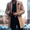 Hommes Laine Automne Hiver Manteau En Laine Hommes Casual Simple Boutonnage Mi-long Veste Outwear Homme Col Rabattu Solide Poche Quotidien Cardigans