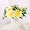 ドライフラワーホワイトローズ人工装飾のための高品質シルク牡丹花束プラスチック偽のテーブルアレンジメント