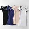 Party Dresses Women Contrast Ringer And Cuff T-shirt Dress Bodycon Rib Mini