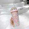 Waterflessen Koreaanse plastic beker dubbellaags met stronet Rood Ins Girl Home Office-fles Kawaii schattig drinkgerei