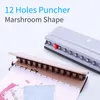 Punch KWtriO Handheld DIY Mushroom 12 Holes Punch Puncher Paper Cutter with Ruler 6 Sheets Punch Capacity A4 / A5 / A7 / B5