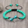 Strand Blue Dragonfly Braided Bracelets 6mm Natural Turquoise Tiger Eye Stone Beads Bangles Friendship Gifts Fashion Jewelry