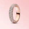 Anel feminino de prata esterlina 925 novo anel de onda brilhante com uma única fileira de anéis adequado para Pandora original, um presente especial para mulheres