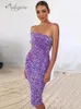 Jurken Ailigou 2022 Nieuwe mode sexy violet zwart lovertjes Skinny Dames één schouder mouwloze midlange celebrity party jurk