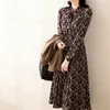 Vintage Print Shirt Dress Women Spring Korean Slim midja lång ärm Chiffonklänning plus storlek elegant veckade blommiga klänningar 220526