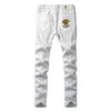 Jeans Masculino designer Designer Branco Medusa Bordado Slim Fit Pequeno Comprimento Reto Calças Marca G4H1 J8OR