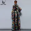 LD LINDA DELLA Summer Runway Maxi Dress Donna Manica lunga Collo con fiocco Vintage Floral Print Chiffon Party Holiday Abito lungo robe 220526