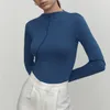 Kvinnors tankar Spring Solid Cotton Basic Long Sleeve Tops Women Asymmetric BodyCon under T-shirt Y2K Streetwear Stand Collar Bottoming Tee