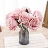 Dried Flowers 5pcs Short Rose Artificial Plants Luxurious Wedding Decoration Bride Holding Bouquet Event Party Window Fake