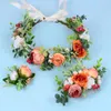 Hårklipp kvinnor blommor krona huvud girland mode bröllop kransblommor girlands blommor peadband huvudbonad tiaras huvudbonader