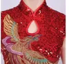 Ubranie etniczne seksowne cekinowe kwiat Cheongsam cekinx czerwone sukienki phoenix kobiety szczupły qipao elegancka wieczorowa sukienka na imprezę z krótkim rękawem vestidos