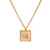 Pendanthalsband Sinleery Rostfritt stål Rose Flower Square Shell Necklace For Women Gold Color Chain Fashion Jewelry DL073 SSB