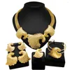 Halskette-Ohrringe-Set Dubai-Gold für Damen, plattierter Schmuck, 24-Karat-Original-Blatt-förmiger Ring