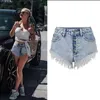 Jeans High Waist Breasted Denim Shorts Women Ripped Washed Snowflake Ladies Beach Jean