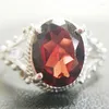 Cluster Rings Natural Real Garnet Ring 925 Sterling Silver Fine Red Gem smycken 2.8ct Gemtone Handmade C91161