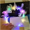 Christmas Toy Supplies Luminous Led Feather Wreath Angel Fairy Headband With Flash Colorf Lights Hair Band Wedding Birthday Party Dh7Rb