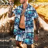 Herrspårar Gaaj Brand Polynesian Shirt Man Hawaiian Floral Beach Leopard Tvådelar Set Short Sleeve DrawString Shorts Suits Outfit Male X0627