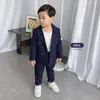 Suits Spring Autumn Child Double Breasted Suit Set Boys Pure Color Blazer Pants 2st Clothing Set Kids Host Party Performance Costume 230626