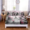 Set City Night Scene Printed 3pc Polyester Fitted Sheet Mattress Cover Four Corners with Elastic Band Bed Sheet Pillowcases