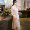 Roupas étnicas Vestido Feminino Chinês Tradicional Cheongsam Verão Elegante Flor Bordado Moderno Vintage Split Qipao Vestidos de Noiva