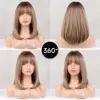 Perruques Synthétiques EASIHAIR Bob Droite Courte avec Bang Cheveux Naturels Brun Doré pour Femmes Cosplay Quotidien Fibre Résistante à la Chaleur 230627