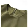Verão 2023 Verde Sólido Cintura Cinto Vestido Sem Manga Decote Redondo Midi Vestidos Casuais W3L045801