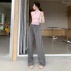 Pantalones de mujer GUUZYUVIZ Retro de un solo botón a rayas traje de mujer Casual bolsillo recto Y2K moda coreana de longitud completa de verano para mujer