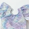 Two Pieces Summer Mermaid Fish Scales Swimwear Girls Swimsuit Bikini Kids Swimming 3Pcs Bathing Suit Swimmable Costumes 230626