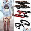 Garter 1 PC Fashion Women Sexy Harajuku Style Justerbar Elastic Leg Starter Belt Suspenders Rivet Ring Pu Leather Punk Socks Drop D Dhcuo