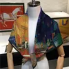 Halsdukar silkes halsduk kvinnor oljemålning fyrkantig huvud ekarpes foulards femme wraps strand sjalar bandana lady hijabs 90 cm