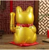 Decorative Objects Figurines Big 17inch Gold Ceramic Lucky Cat Figurines Feng Shui Wealth Ornaments Electric waving Shaking Hands Home Decoration Accessories