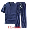 Men's Tracksuits Men's Clothing Large Size Tracksuit Husband 2021 Summer Suit Linen tshirt Fashion Male Set Chinese Style 8XL 9XL plus Two Piece x0627