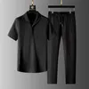 MENS TRACKSUITS ankomst cool och tunn kort ärm Tshirtpant Twopiece Set Solid Shirttrousers Suits Male Home Clothing C66 230627