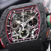 Richarmill Watch Automatisk mekanisk rörelse armbandsur Swiss Watches Herr Series 6501 TPT Black Carbon Fiber Dial 4315 4995mm Dubbelspårning Behöver WN-GMLD