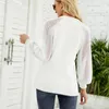 Kvinnors blusar Elegant Fashion Woman Shirt Vintage V Neck Kvinnor Toppar Blus Hollow Patchwork Lace Sleeve Chic Women's