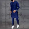 Tute da uomo Estate Uomo Imposta Caftano Abiti di lusso Vestito Moda Casual Stile etnico Camicie a maniche lunghe Pantaloni della tuta 2 pezzi Abiti da uomo da sposa x0627