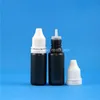 100 set/lotto 10 ml contagocce in plastica flaconi NERI tappi a prova di manomissione punte lunghe e sottili LDPE E Vapor Cig liquido 10 ml Gvwcq