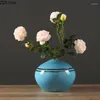 Vasen Moderne Keramik Blaue Blumenvase Einfache vergoldete Flasche Künstliche Wohnzimmer Couchtisch Dekoration Wohnkultur