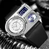 Смотреть OULM Новые мужские спортивные часы 3 часовые модные светодиоды цифровые часы Big Dial Quartz Clock Кожаные наручные часы Reloj hombre