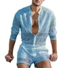 Fatos de treino masculinos ropa hombre Outono 1 conjunto de tops masculinos vazados cor sólida renda transparente roupa para noite de núpcias ternos masculinos de duas peças x0627