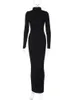 Casual Dresses Dulzura Solid Ribbed Long Sleeve Maxi Dress Bodycon Sexy High Neck Streetwear Y2K Clothes Autumn Winter Party Club Outfits 23327