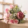 Decorative Flowers Peony Rose Pink Bouquet Fake Flower Bride Wedding Decoration Silk Petal Diy For Home Decor Accessories Props